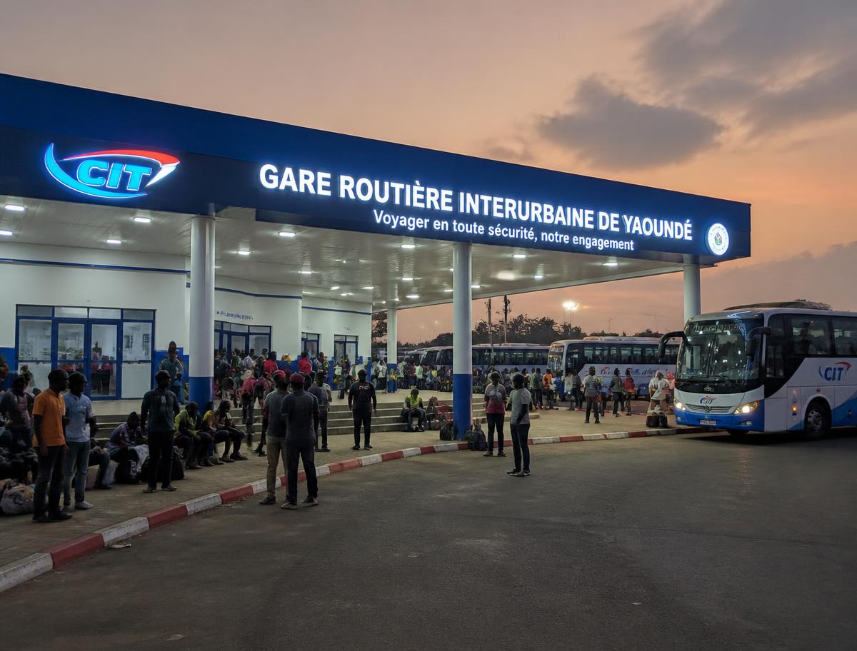 Gare routière Global Voyages en soirée